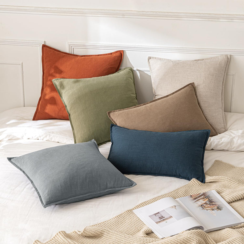 Decorative Linen Euro Sham Pillow Covers 24x24 Natural Beige Boho Farmhouse Neutral Couch Throw Pillows