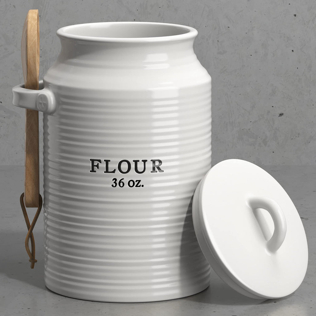 Ceramic Flour Canister Counter, White