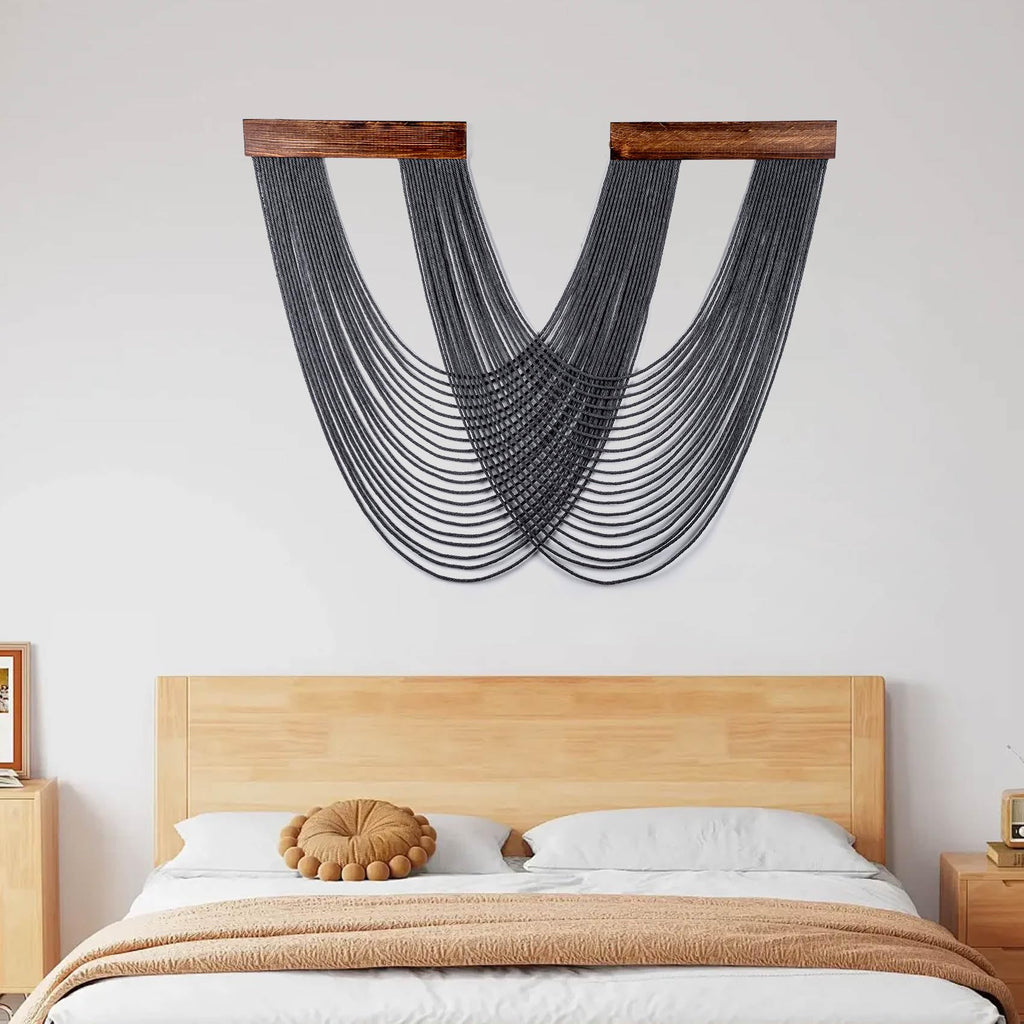 LB Grey Macrame Wall Hanging, Boho Tapestry Wall Hanging Macrame Wall Art Yarn Woven Wall Art Modern Home Decor