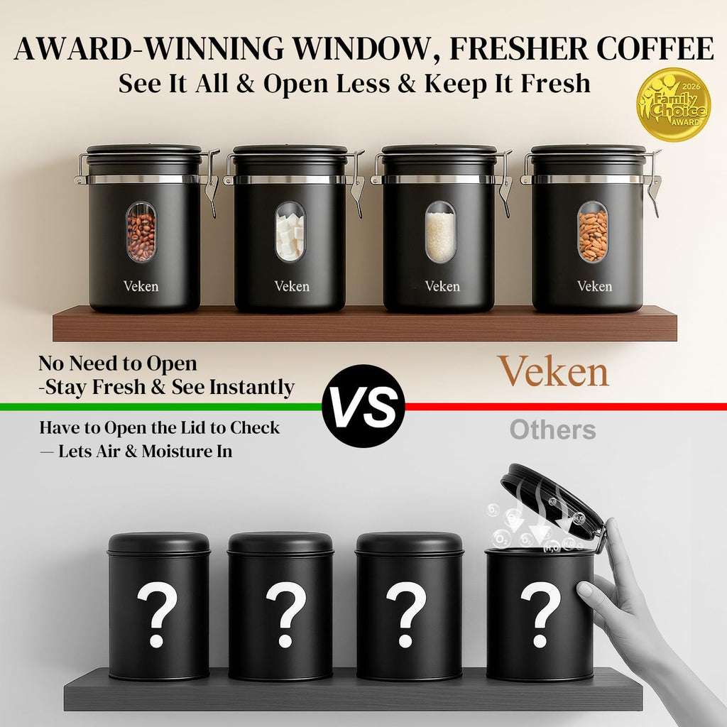 Coffee Canister with Window,Airtight Stainless Steel Compact Jar,16OZ