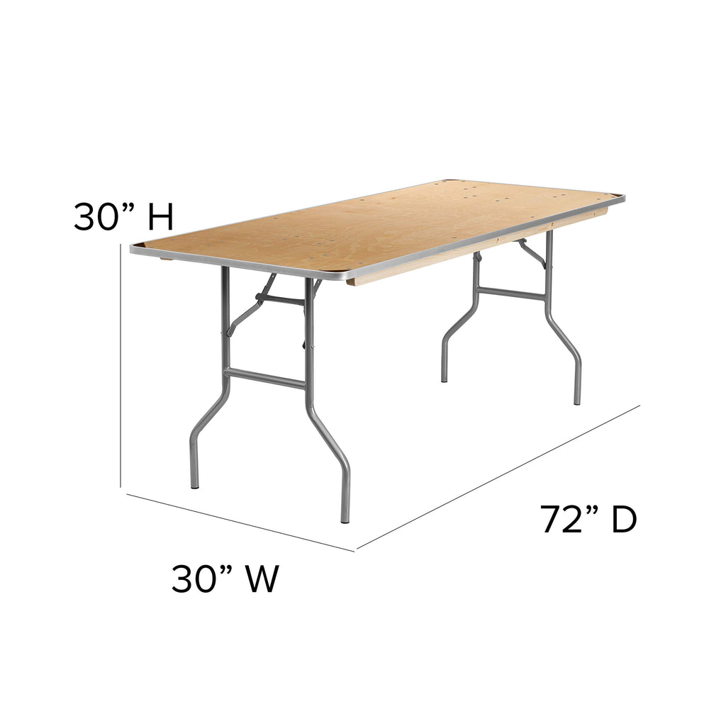 6 ft Birchwood Folding Banquet Table with Corner Guards, 72" x 30"