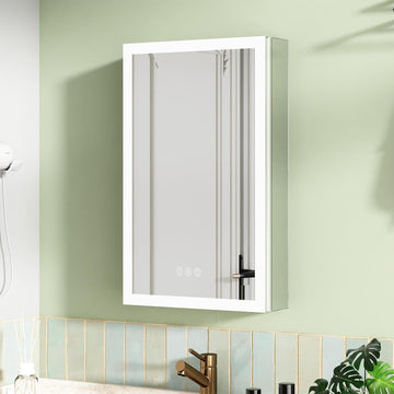 LED Lighted Medicine Cabinet with Mirror 16-in W x 26-in H Bathroom Mirror Cabinet with Wall Mounted 3 Color