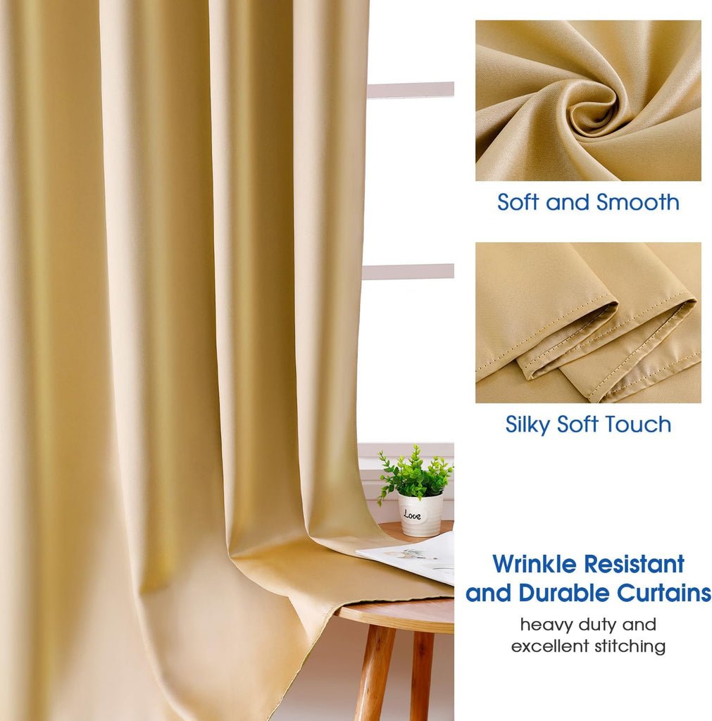 Faux Silk Gold Blackout Curtains 52W x 96L 2 Panels