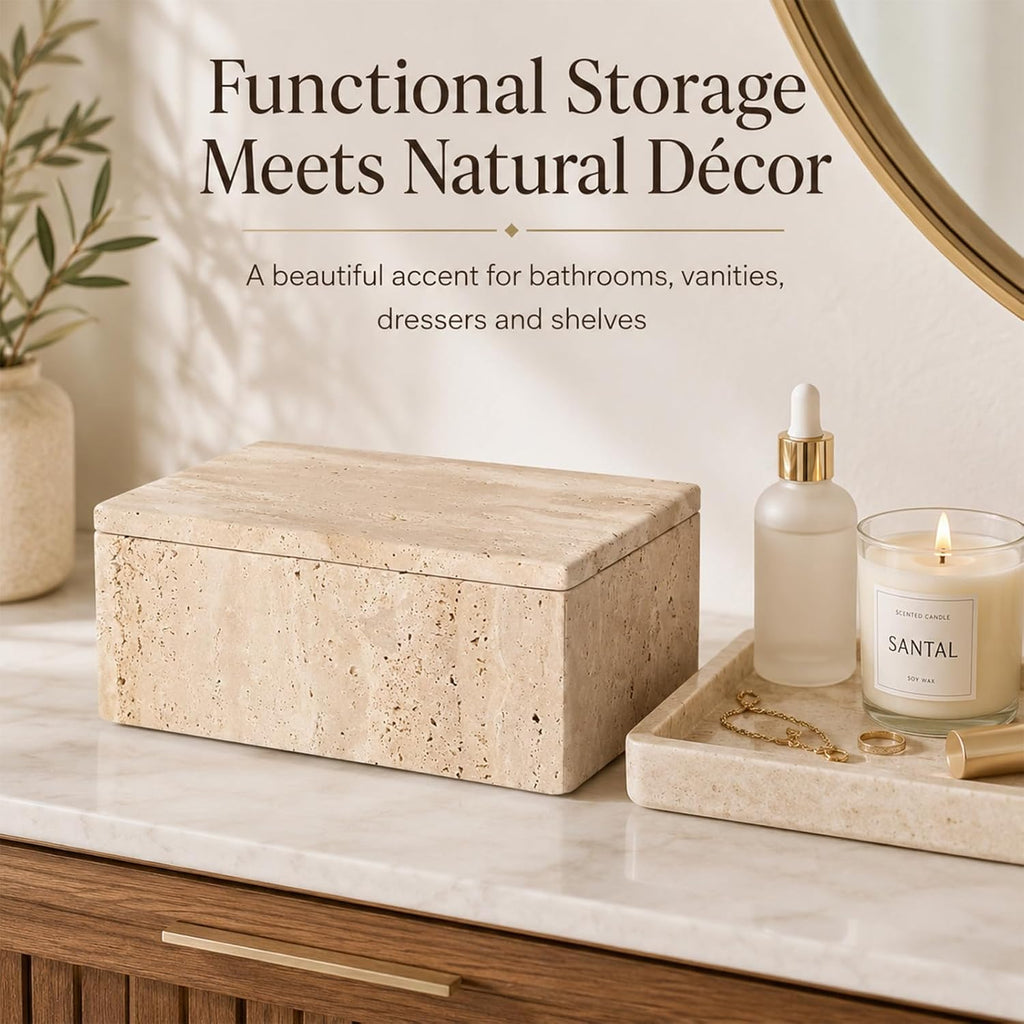 Natural Travertine Rectangular Box with Lid