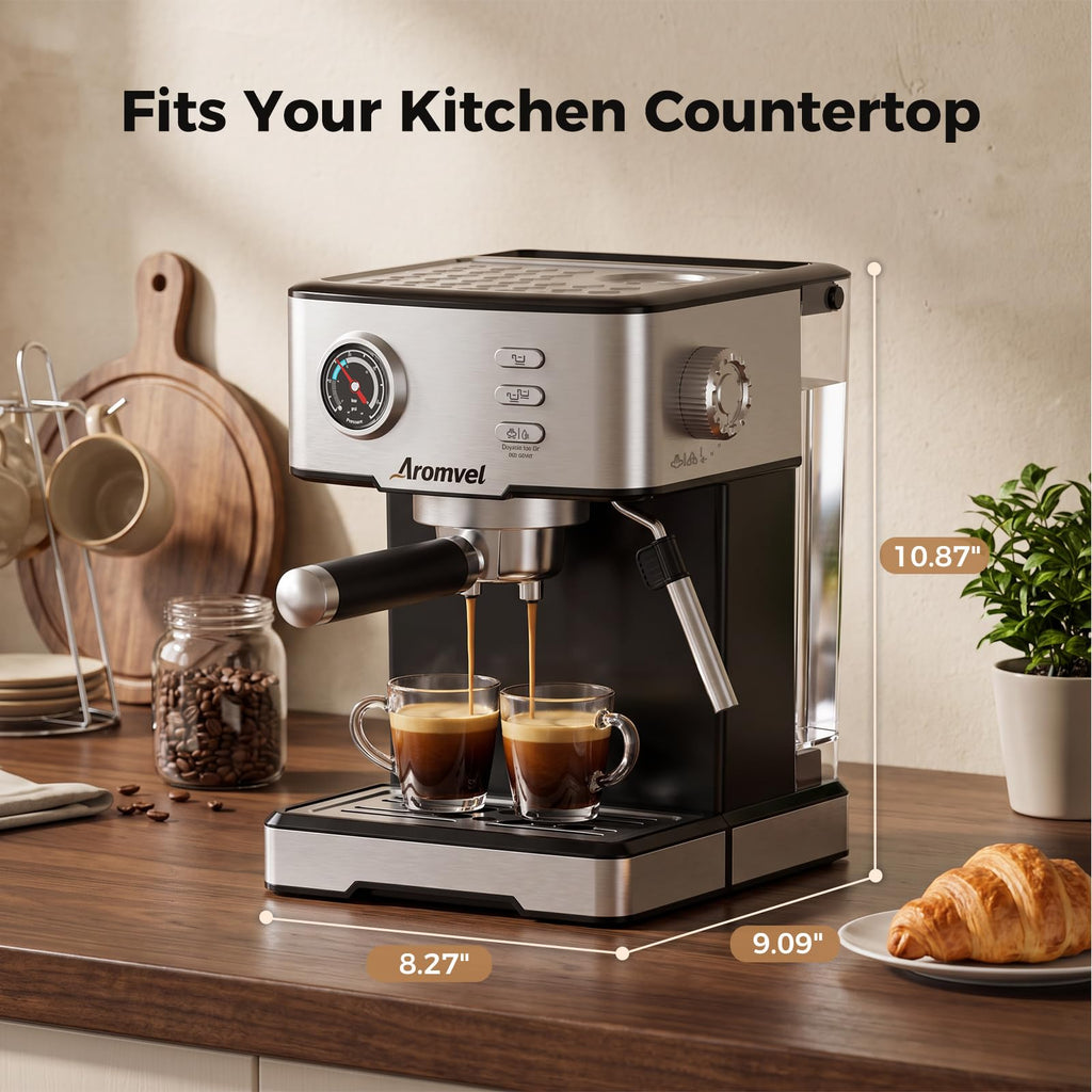 20 Bar Espresso Machine with Milk Frothing Steam Wand, Stainless