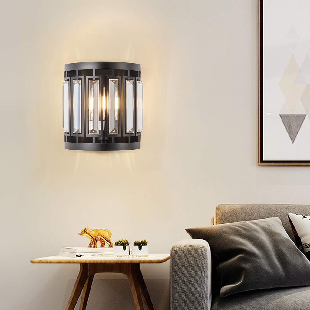 Modern Crystal Wall Sconce 1xE26 Black Vanity Wall Lamp K9 Crystal Wall Light Fixture for Hallway Doorway Bedroom