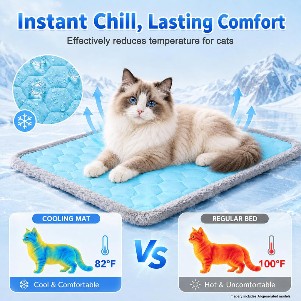 Elevated Cat Bed, Wooden Raised Cat Bed with Ice Cooling Mat