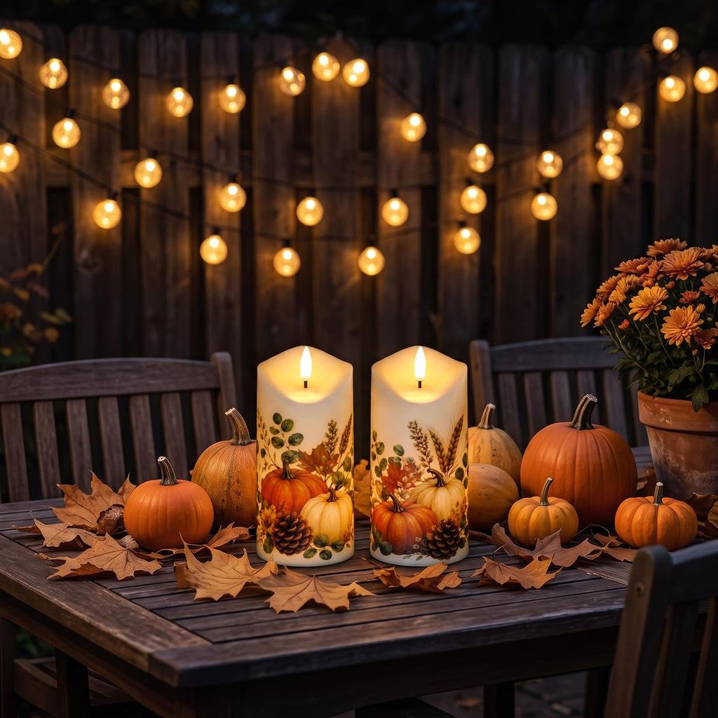 Fall Decor, Flameless Pumpkin Pillar Candles with Remote