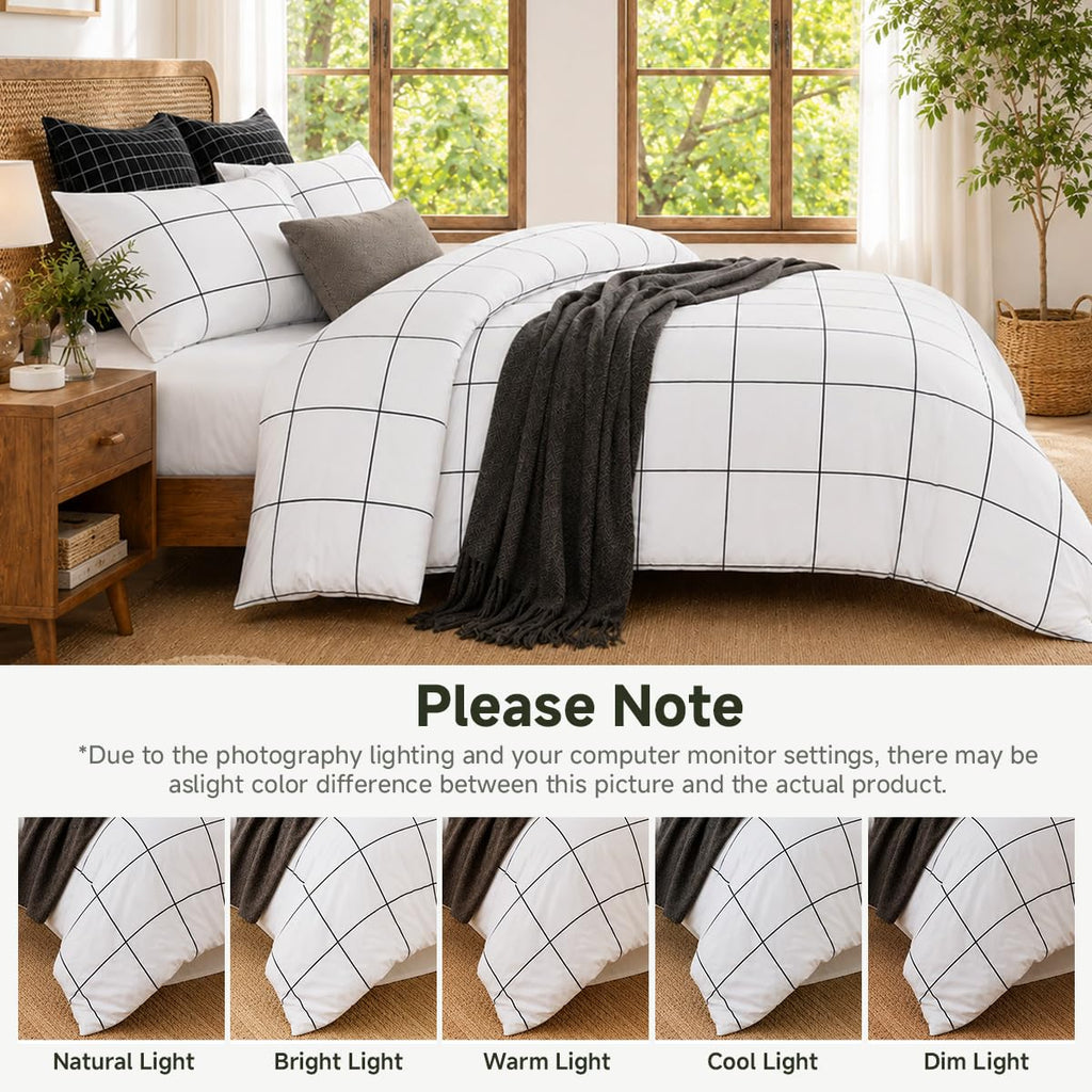 Gingham Comforter Set 3 Pieces, Black White Plaid Bedding
