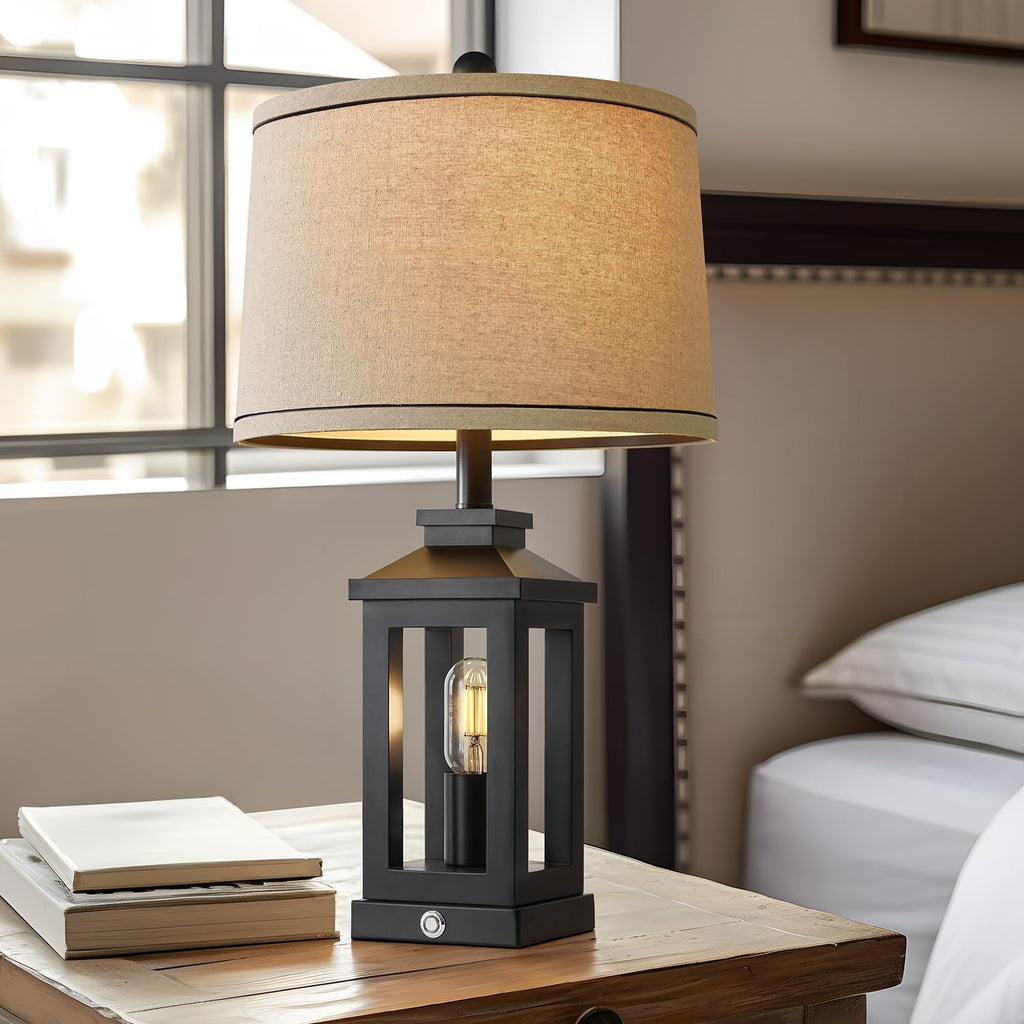 23.75" Retro Farmhouse Black Table Lamp Bedroom Nightstand