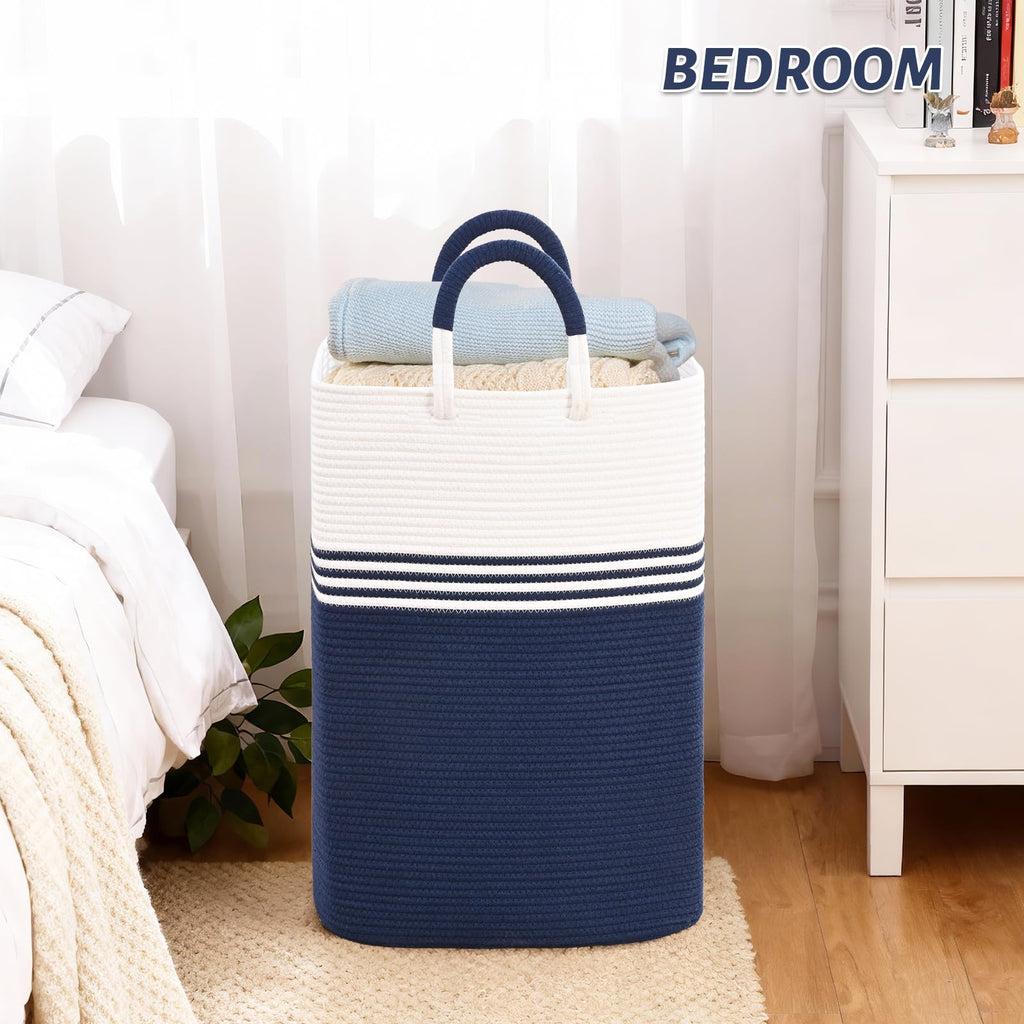 Laundry Basket Hamper, Blanket Storage, Dirty Clothes Hamper with Swivel Handles, Woven Cotton Rope Toy Baskets, Blanket