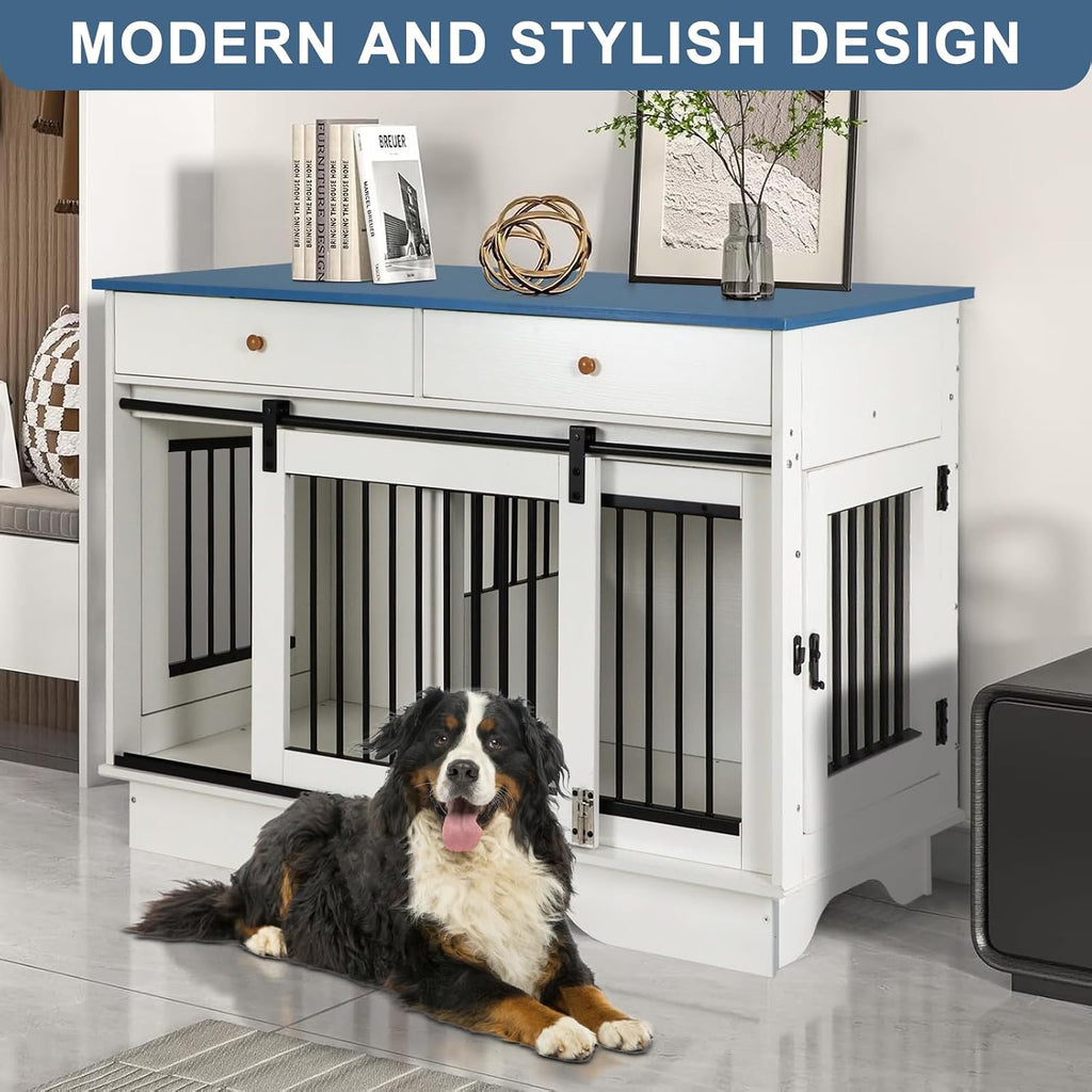 Double Dog Crate Furniture, Farmhouse Dog Kennel Furniture for 2 Dogs