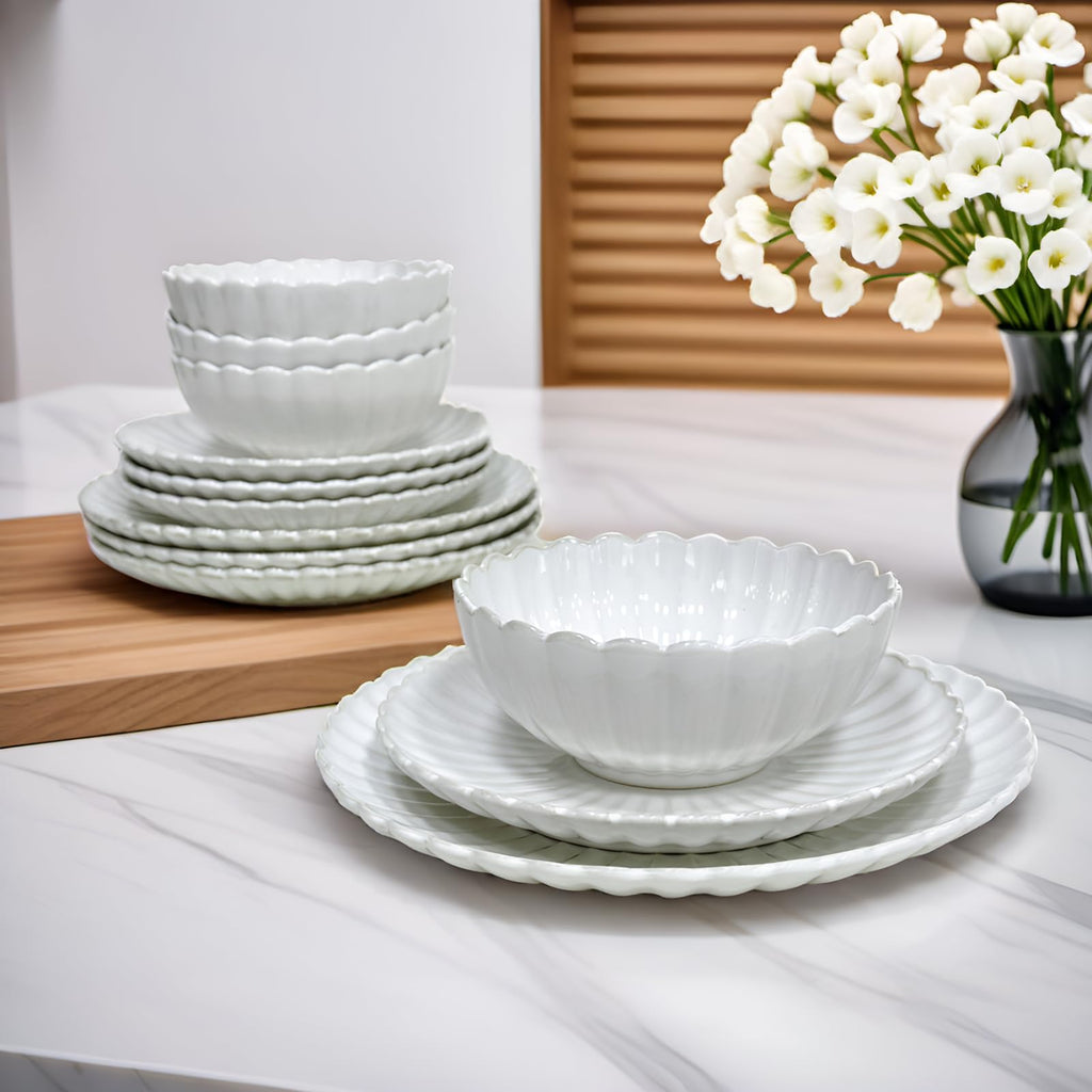 12-Piece Sunflower shape Ceramic Kitchen Dinnerware Set, Service for 4, Porcelain Dishes Dinner Set with Dinner