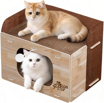 Cat Houses for Indoor Cats, Two-Story Cat Bed Cube for Multiple Small Kittens, Removable Felt Cat Cave Hideaway Condo