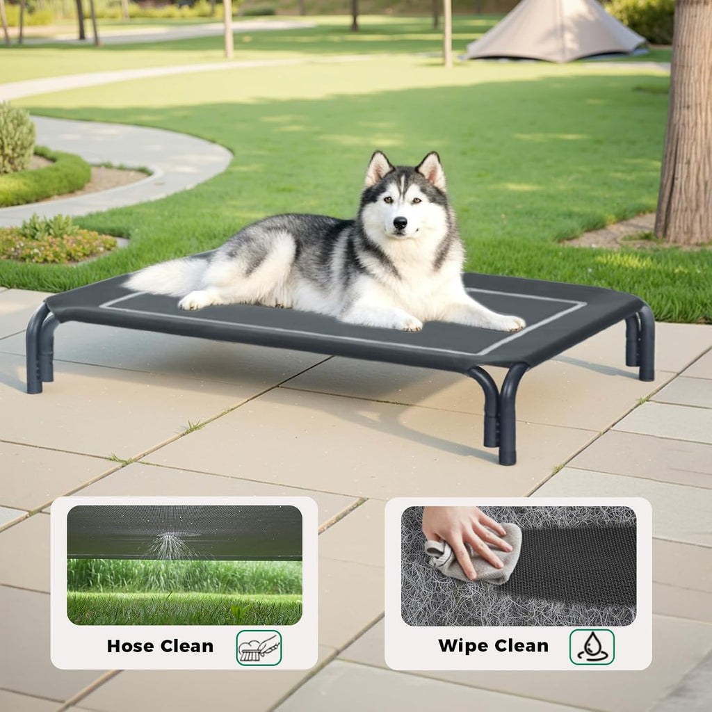 Elevated Dog Bed Raised Outdoor Dog Cot for Large Dogs, Installation Requires No Tools, Frame with Washable Cooling