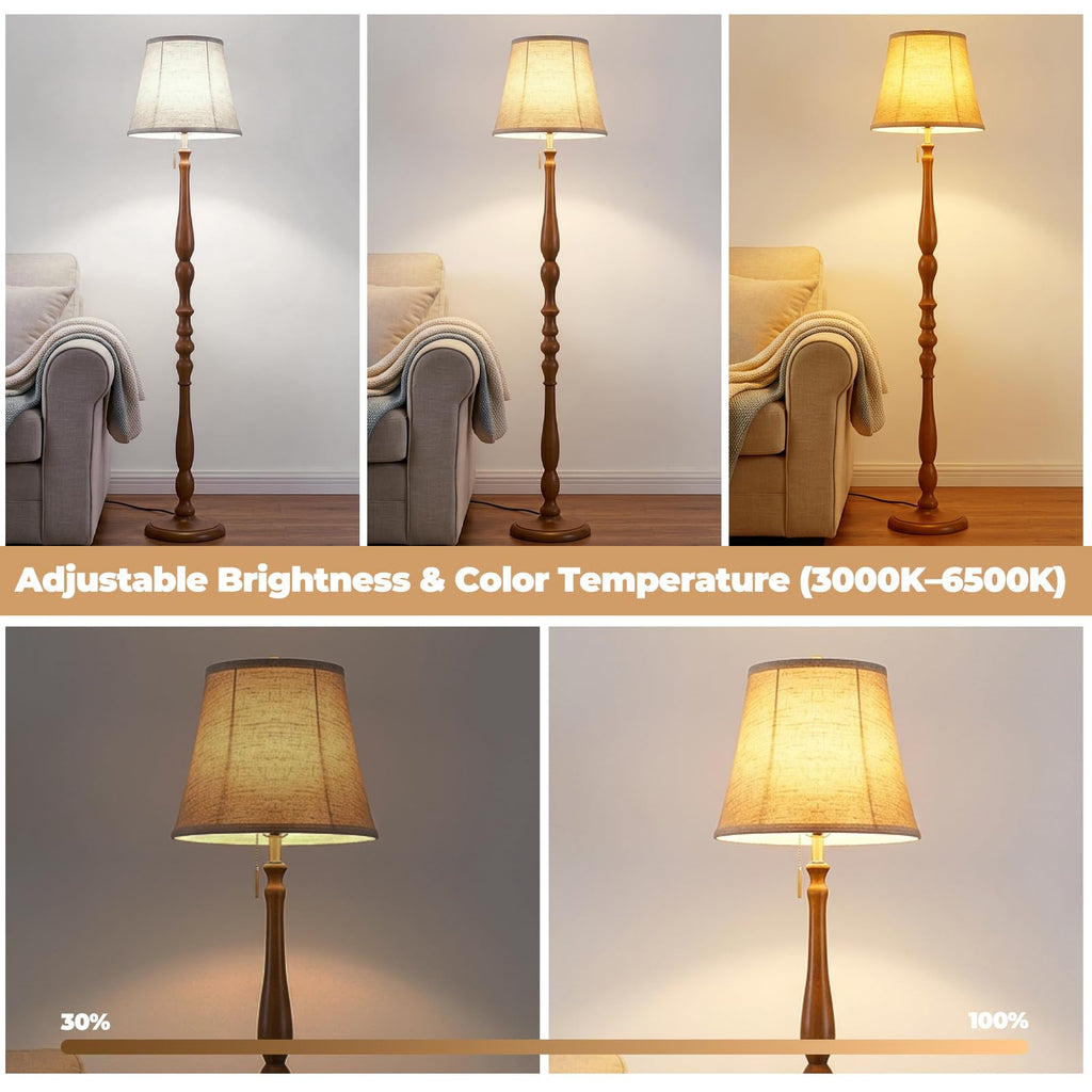 Wood Floor Lamp, Farmhouse Standing Lamp Remote