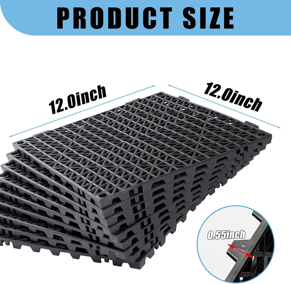 12” x 12” Drainage Interlocking Floor Tiles, 12 Pack Non-Slip Pool Deck Drain Mats for Flooring, Soft PVC Splicing