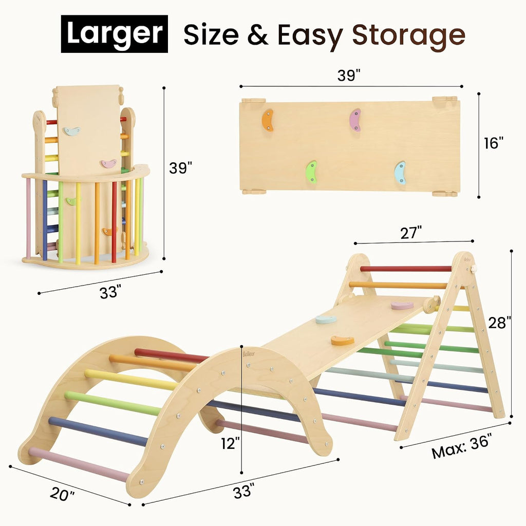 Triangle Set, in-1 Foldable Climbing Toys for Toddlers 1-6 Years Old, Wooden Montessori Climbing Set with Arch