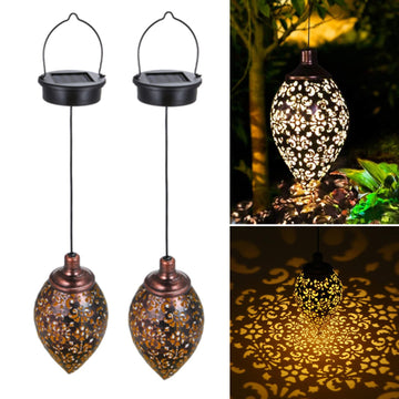 (2 Pack) Hanging Solar Lights, Solar Lantern LED Moroccan Garden Decor, Metal Solar Lanterns Outdoor Waterproof for