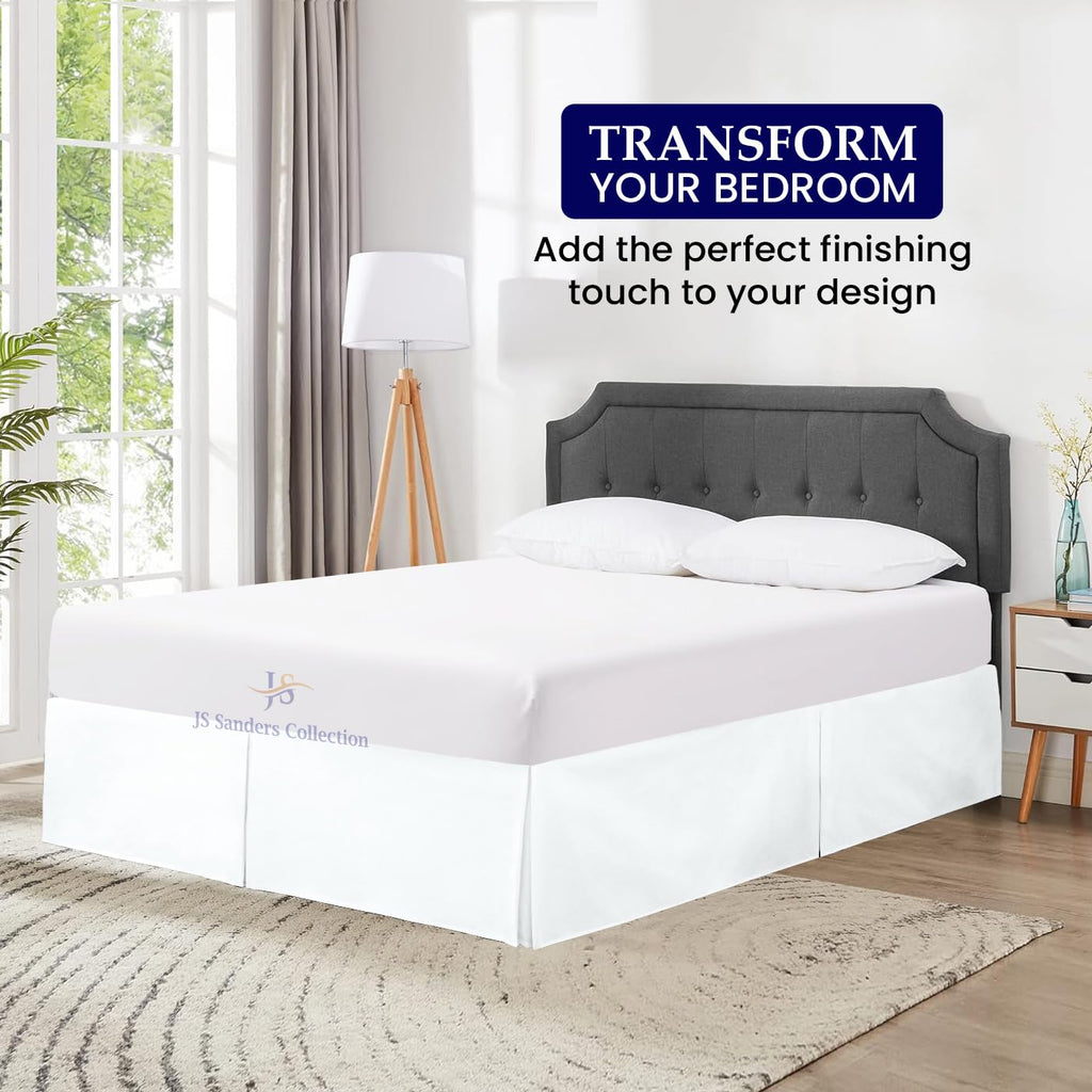 King Bed Skirt 16inch Drop Pleated Design Split Corners White