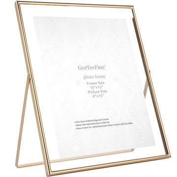 Gold 10x12 Floating Frame for Picture(5x7'', 7x9'', 8x10''), Adjustable Tabletop/Shelf floating picture frame