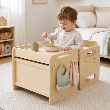Weaning Table and Chair Set, Adjustable Wooden for Toddlers