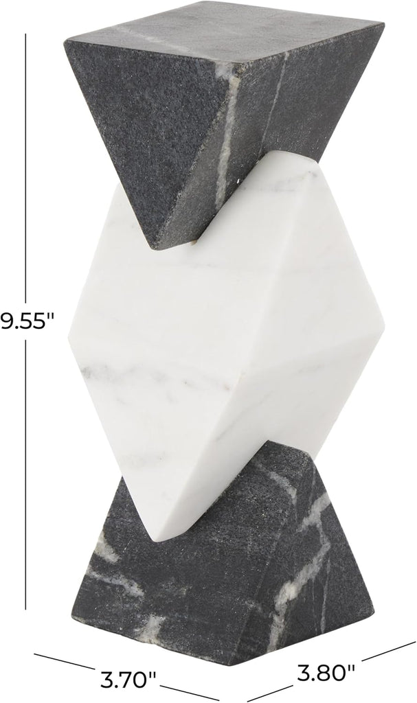 79 Marble Geometric Decorative Sculpture Stacked Pyramid Home Decor Statue with White Diamond Center, Accent Figurine