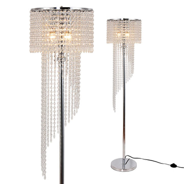 Modern Style Crystals Floor Lamp Chrome Finish and Plentiful Crystals for Reading Corner Lamp Cafe, Den, Living Room
