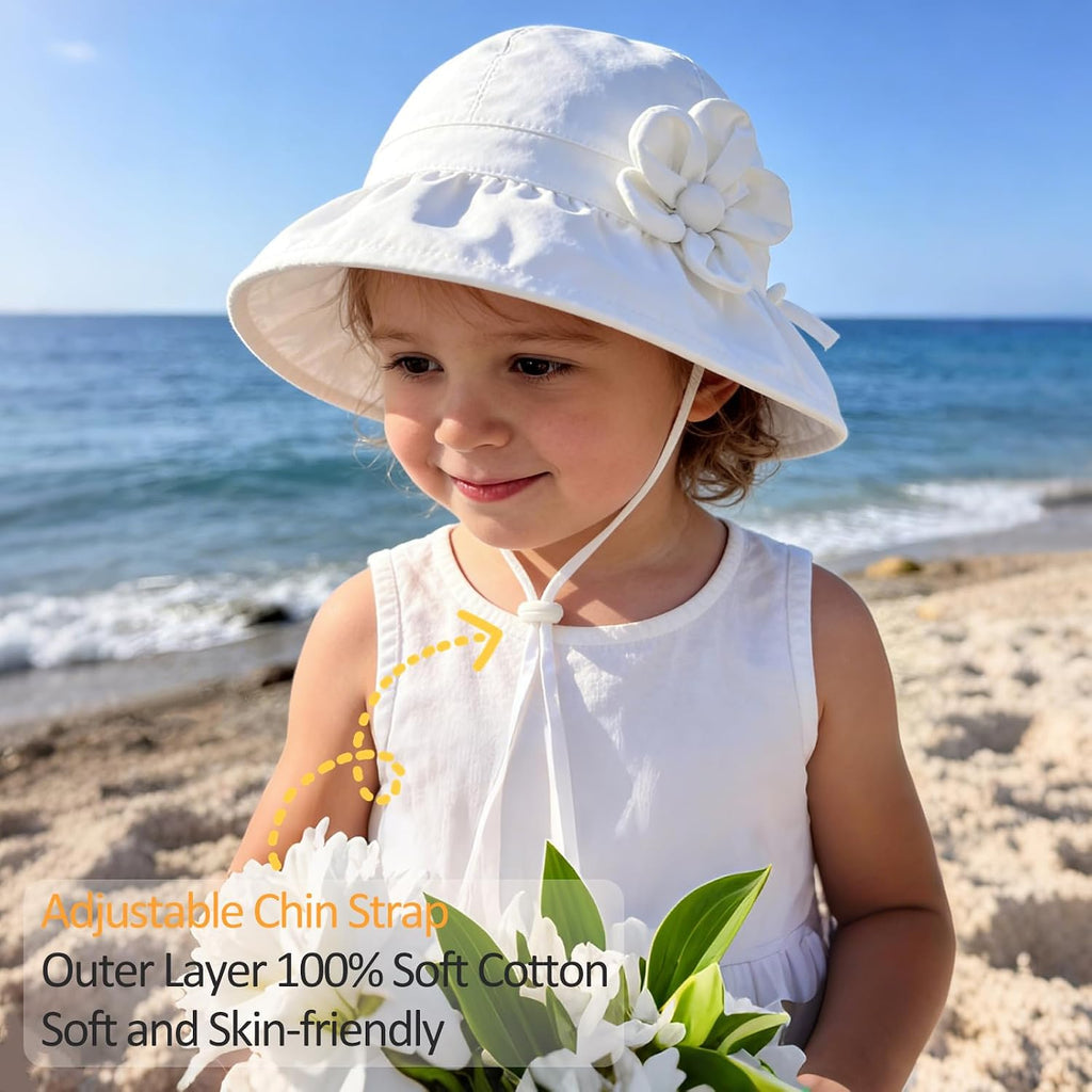 Baby Sun Hat UPF 50+ Toddler Bucket Hats Cute Girls Wide Brim Kids Cotton Hat for Outdoor Infant Beach Essentials