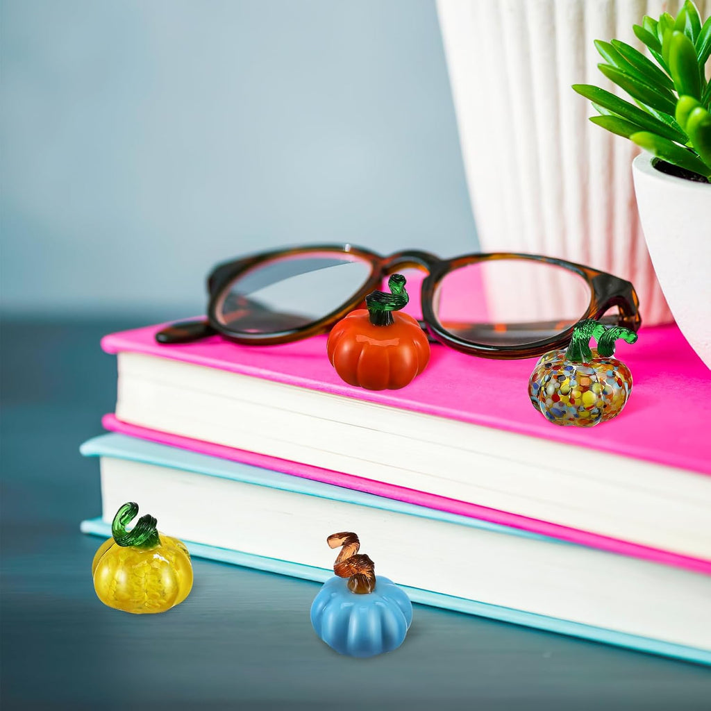 Thanksgiving Small Glass Pumpkin Figurine: 1.5" Mini Cute Pumpkin Decor for Halloween - Miniature Collectible - Set of 4