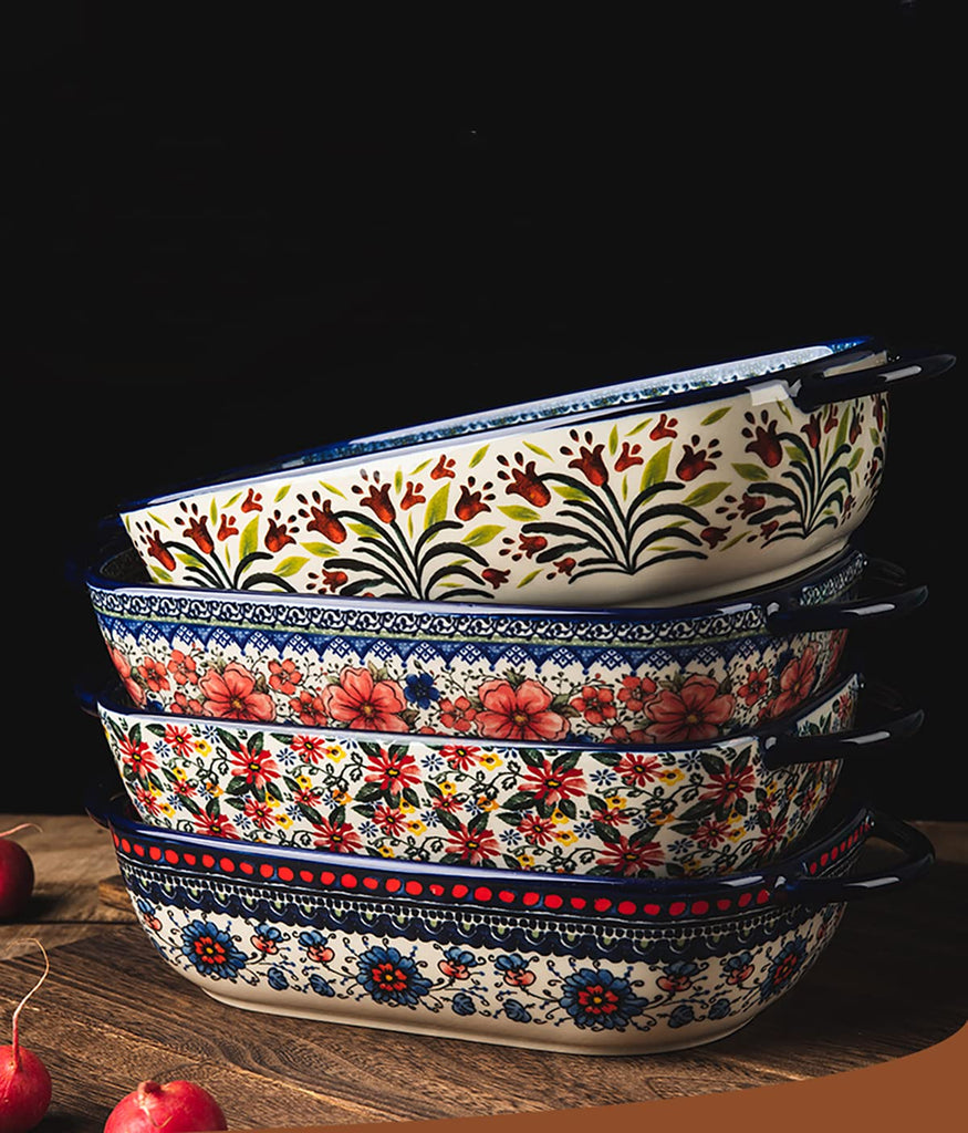 Vintage Style Pottery Bakeware Ceramic Casserole Dish Baking Pan Lasagna Pans Baking Dish with Handles for