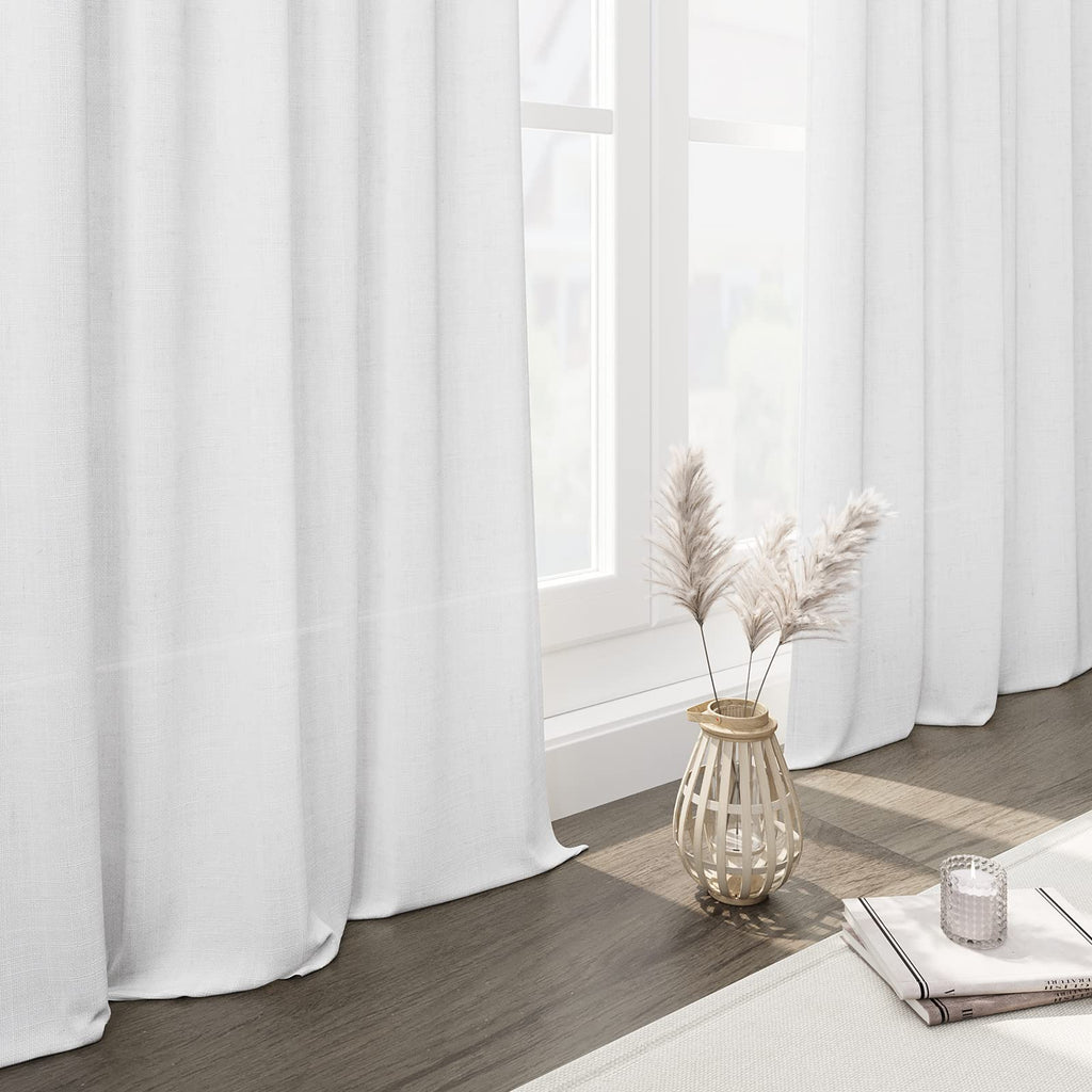 White Linen Curtains 109 Inches Long Light Filtering Semi Sheer Linen Drapes Ceiling to Floor for Large Window 2