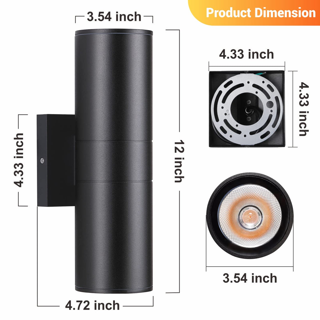 Outdoor Wall Lights 4Pack, Integrated LED Cylinder Up Down Lights, 12W 2700K Aluminum Exterior Wall Light, Outdoor