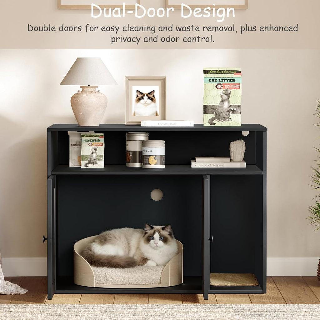 Cat Litter Box Enclosure, Hidden Litter Box Furniture with Scratch Pad, Indoor Cats House with Storage Layer, Side End