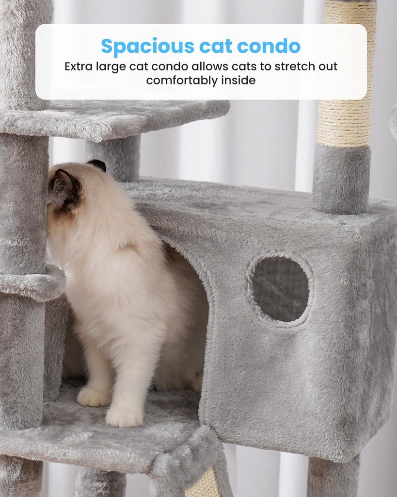 Cat Tree, 53 inch Cat Tower for Indoor Cats, Cat House with Padded Platform Bed, Toy Balls, Large Cozy Condo