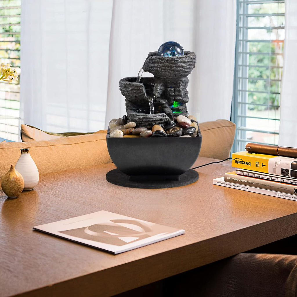 Tabletop Fountain Indoor Waterfall Meditation Fountain Like Layers of Rock Desktop Water Feature Includes Many