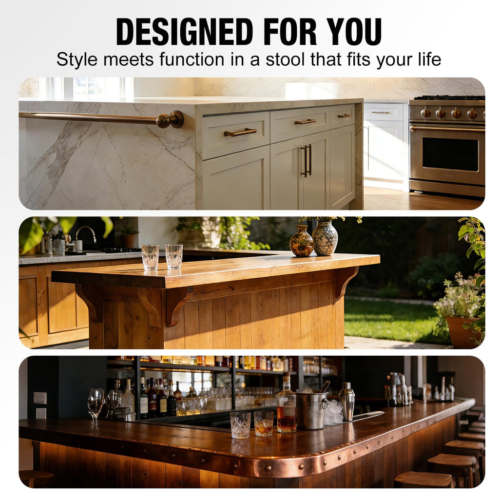 Swivel Bar Stool with Footrest, Padded Seat