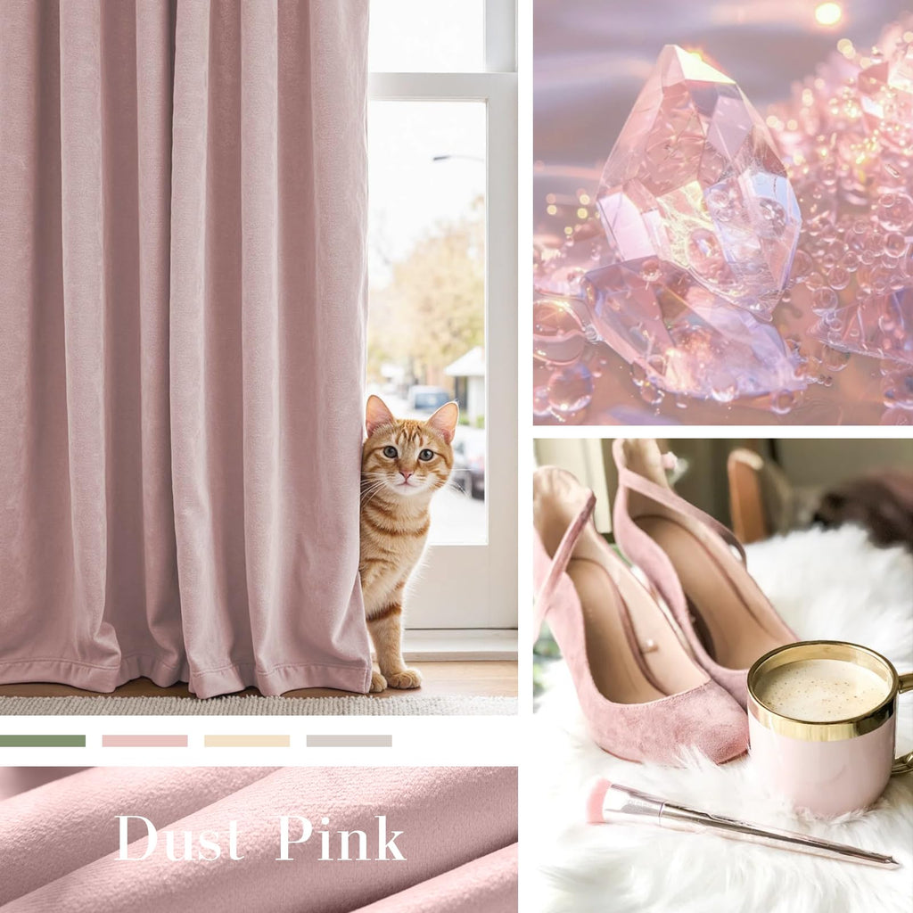 Blackout Curtains Thermal Insulated Room Window Drapes Super Soft Luxury Curtains Bedroom Rod Pocket 2 Panels, Dusty