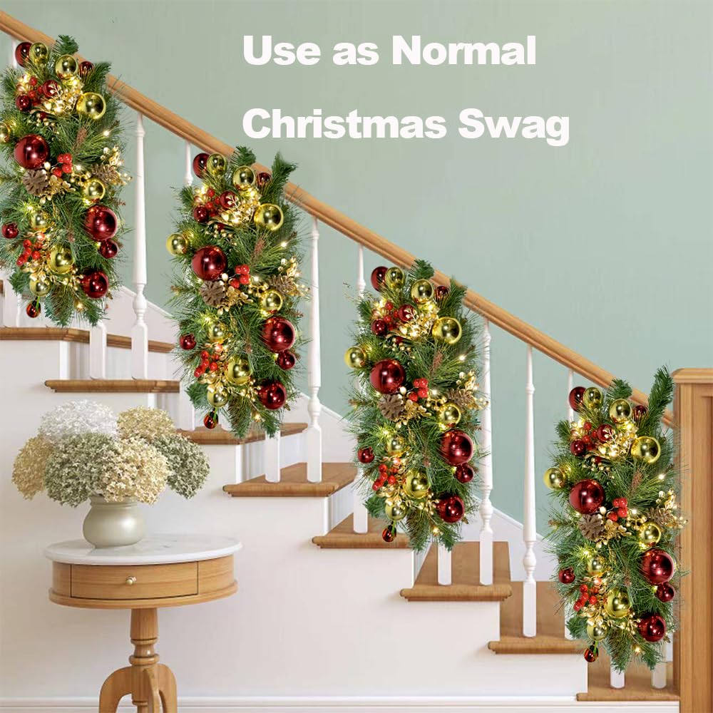 Prelit Christmas Mailbox Swag with Lights - Pine Teardrop Swag Christmas Decoration for Xmas Holiday Indoor/Outdoor