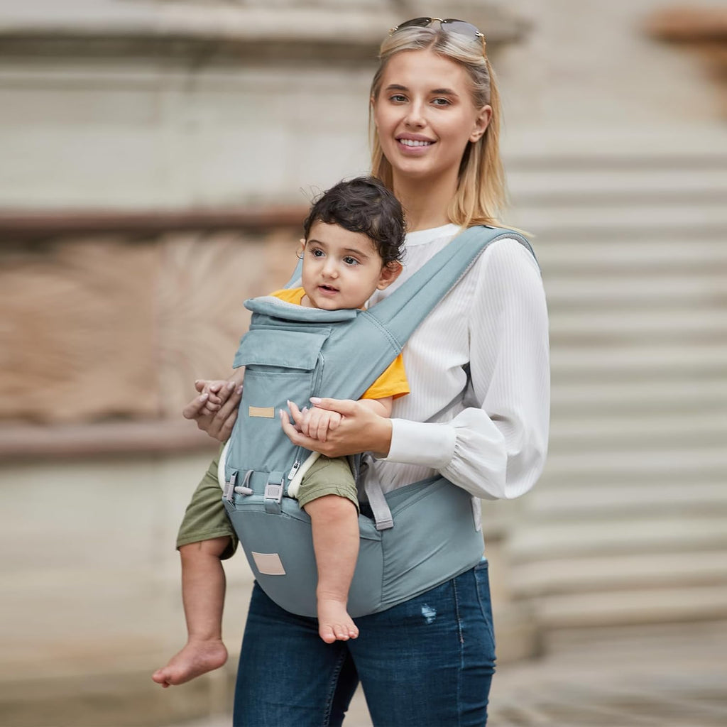 Carrier Newborn to Toddler with Hip Seat, Soft in-1 Ergonomic All Positions Infant Carrier 7-33 lb with Hood