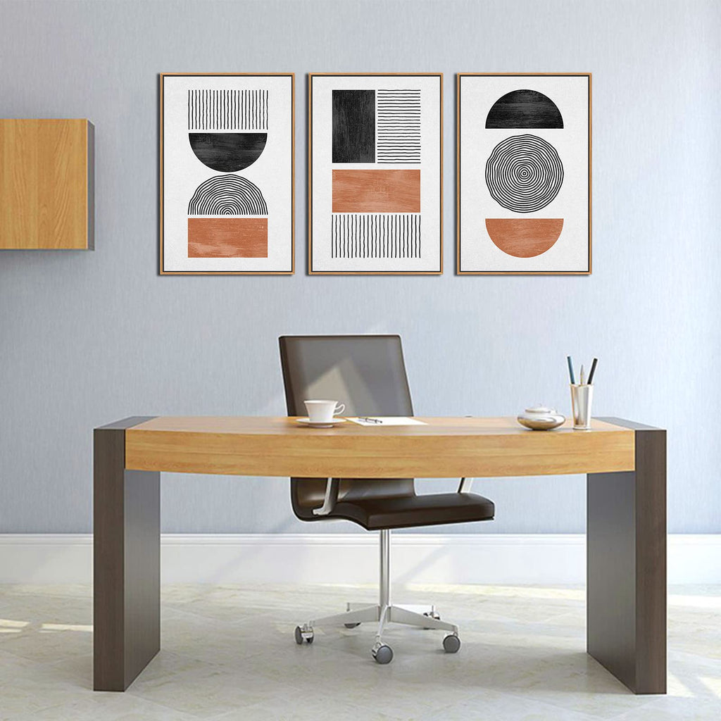 Black Brown Boho Framed Wall Art Geometric Canvas Pictures, 16"x24"x3