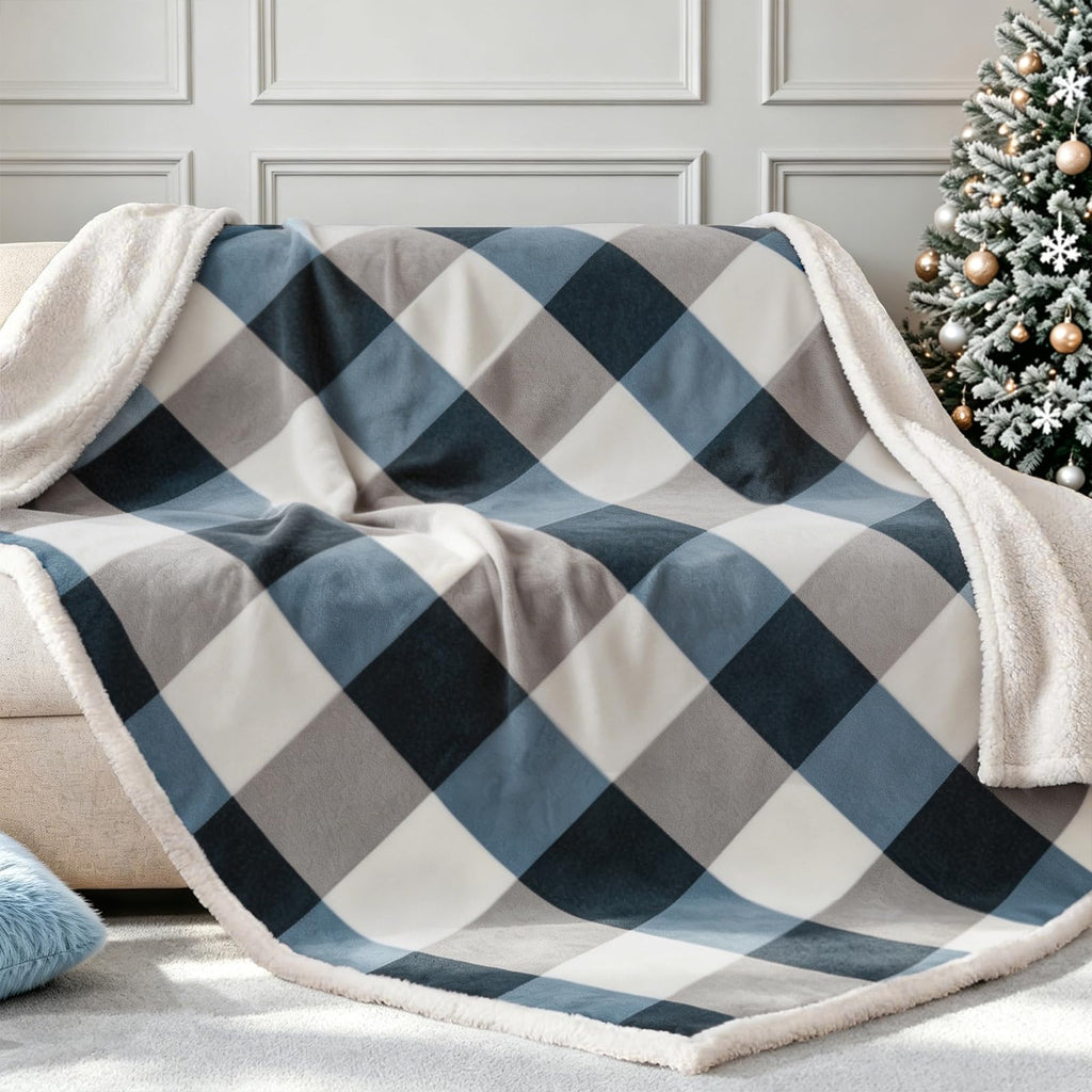 Sherpa Fleece Throw Blanket 60" x 80" Reversible Plush Fluffy Large Big Blanket Lattice Flannel Blankets for Sofa