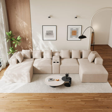 143" Oversized Cloud Sectional Couch, Beige