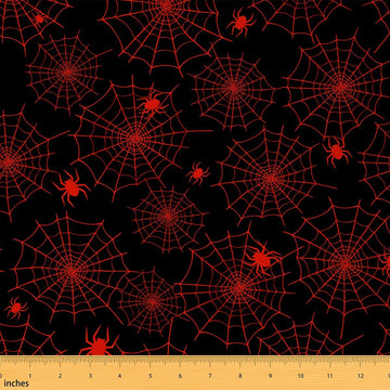 Spider Web Fabric by The Yard, Halloween Spider Red Black for Women Craft Lover, Abstract Spiders Web Soft Polyester No