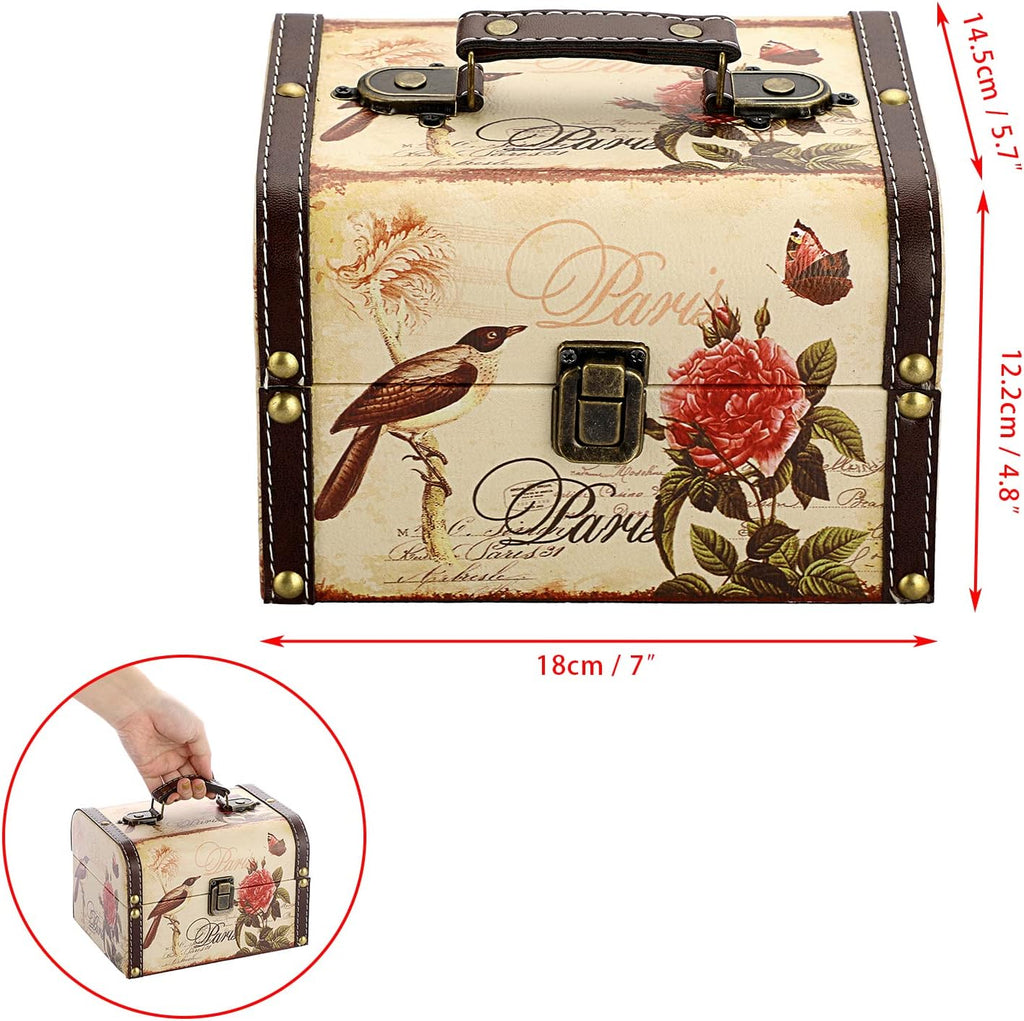 Decorative Treasure Chest Box, Wooden + PU Leather Storage Box for Jewelry Trinkets, Keepsakes box for Girls Women