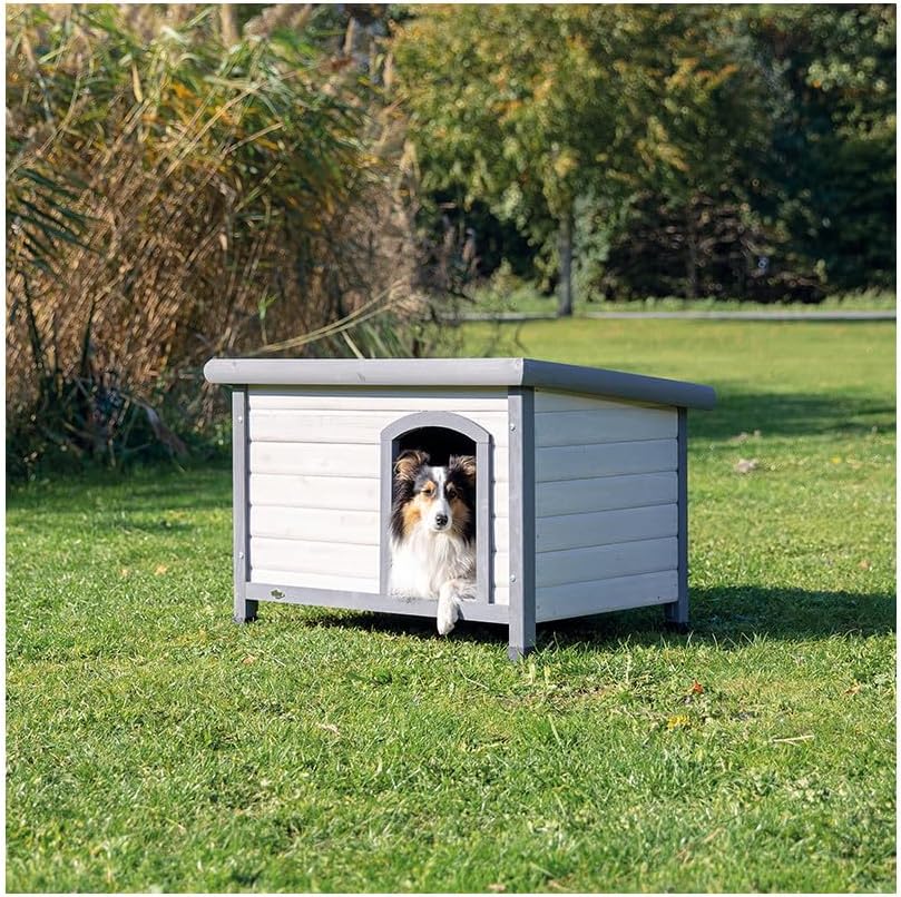 Natura Classic Dog House - Wooden Outdoor Shelter with Weatherproof Sealer, Hinged Roof & Adjustable Legs for Small