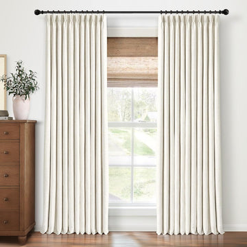 Natural Linen Pinch Pleated Curtains Blackout, 100% Black Out Curtains 96 inch Long, Blackout Thermal Insulated Pinch