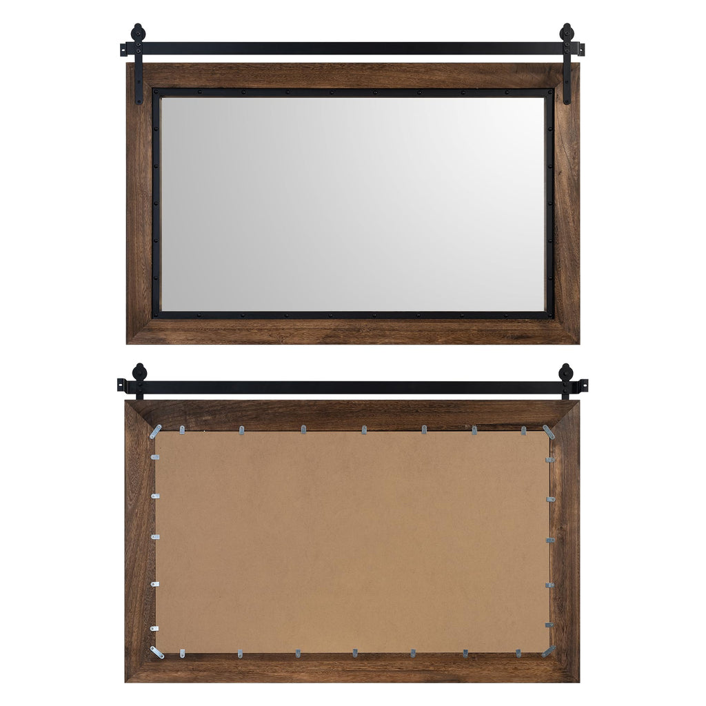 Farmhouse Barn Door Mirror, 48"x30" Rustic Bathroom Mirror, Wood Frame Wall Mirror, Wooden Mirror Bedroom Entryway