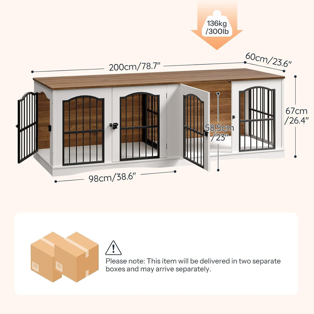 78.7" Dog Crate Furniture for 2 Dogs, Double Dog Kennel for Medium Dogs, Dog Crate Table with Divider, Indoor Dog