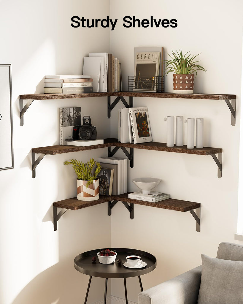 Solid Paulownia Wood Wall Shelves, Large Size, 6 Pcs, Brown